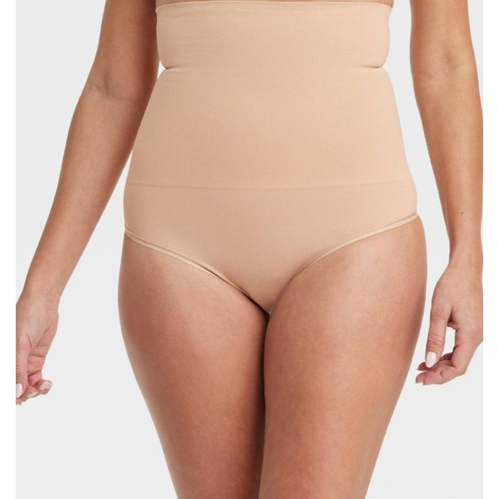 Auden Women's Medium Shaping Seamless High Waist Thong Pearl Tan Size Large